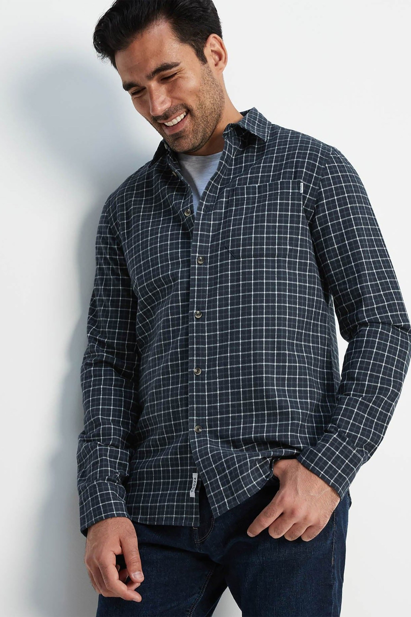 Tog24 Mens Conway Flannel Check Shirt Grey - Size: Large