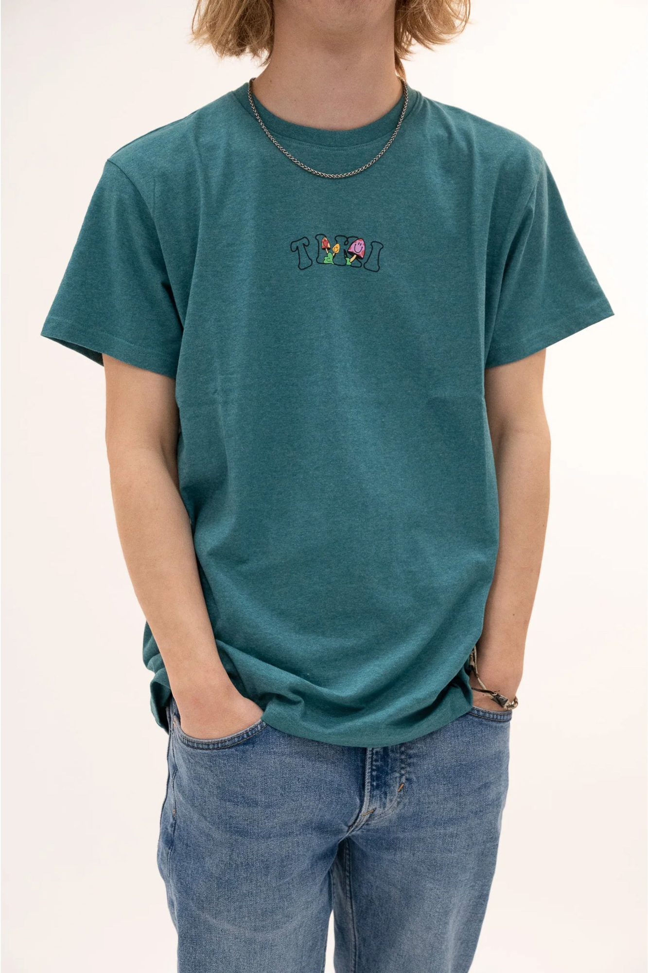 Tiki Unisex Party Wave Short Sleeve T-shirt Green - Size: XL