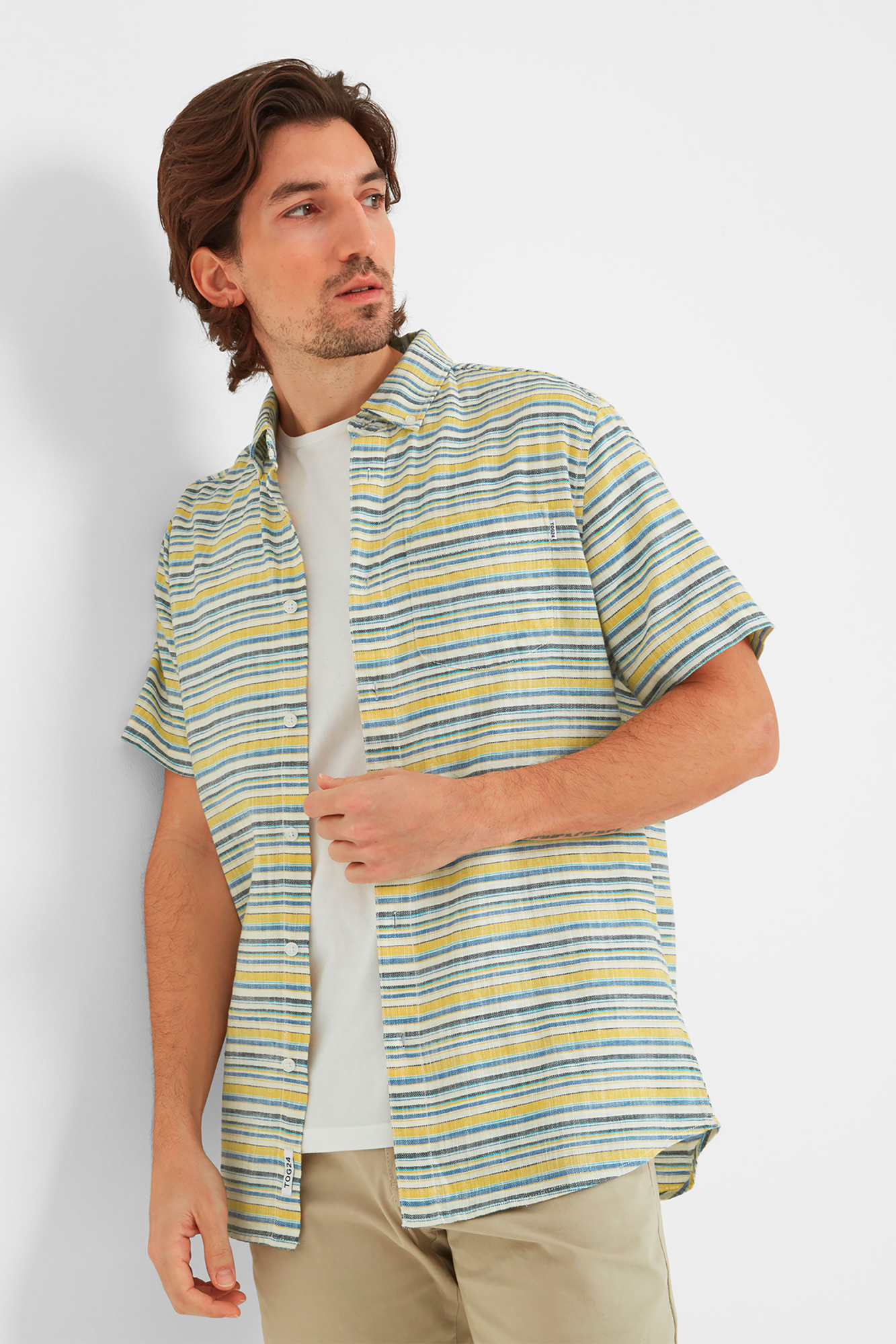 Tog24 Mens Harold Short Sleeve Stripe Shirt Turquoise - Size: 2XL