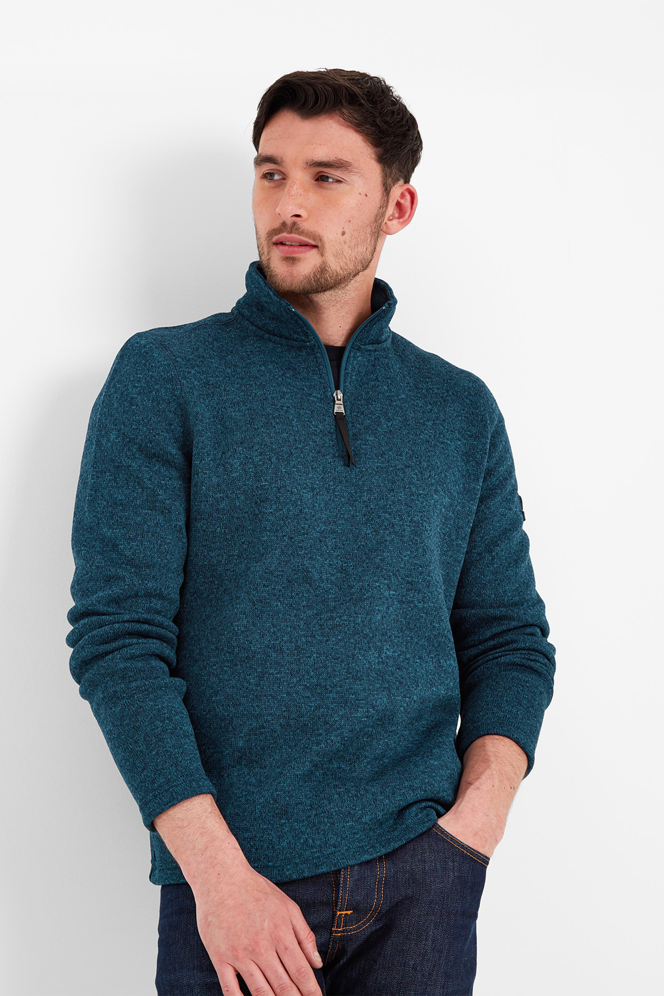Tog24 Mens Pearson Knitlook Fleece Zipneck Blue - Size: 2XL