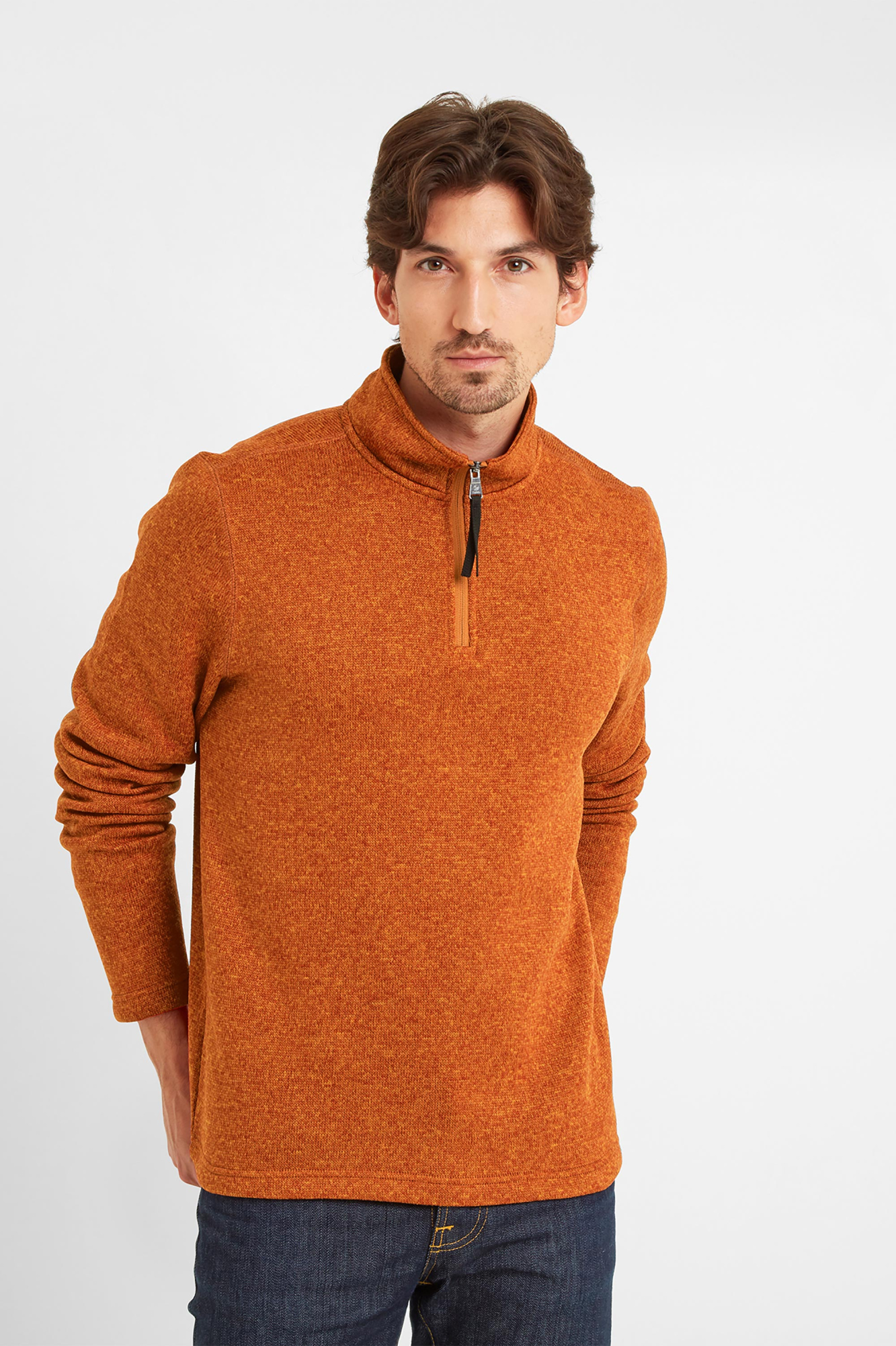 Tog24 Mens Pearson Knitlook Fleece Zipneck Orange - Size: Small