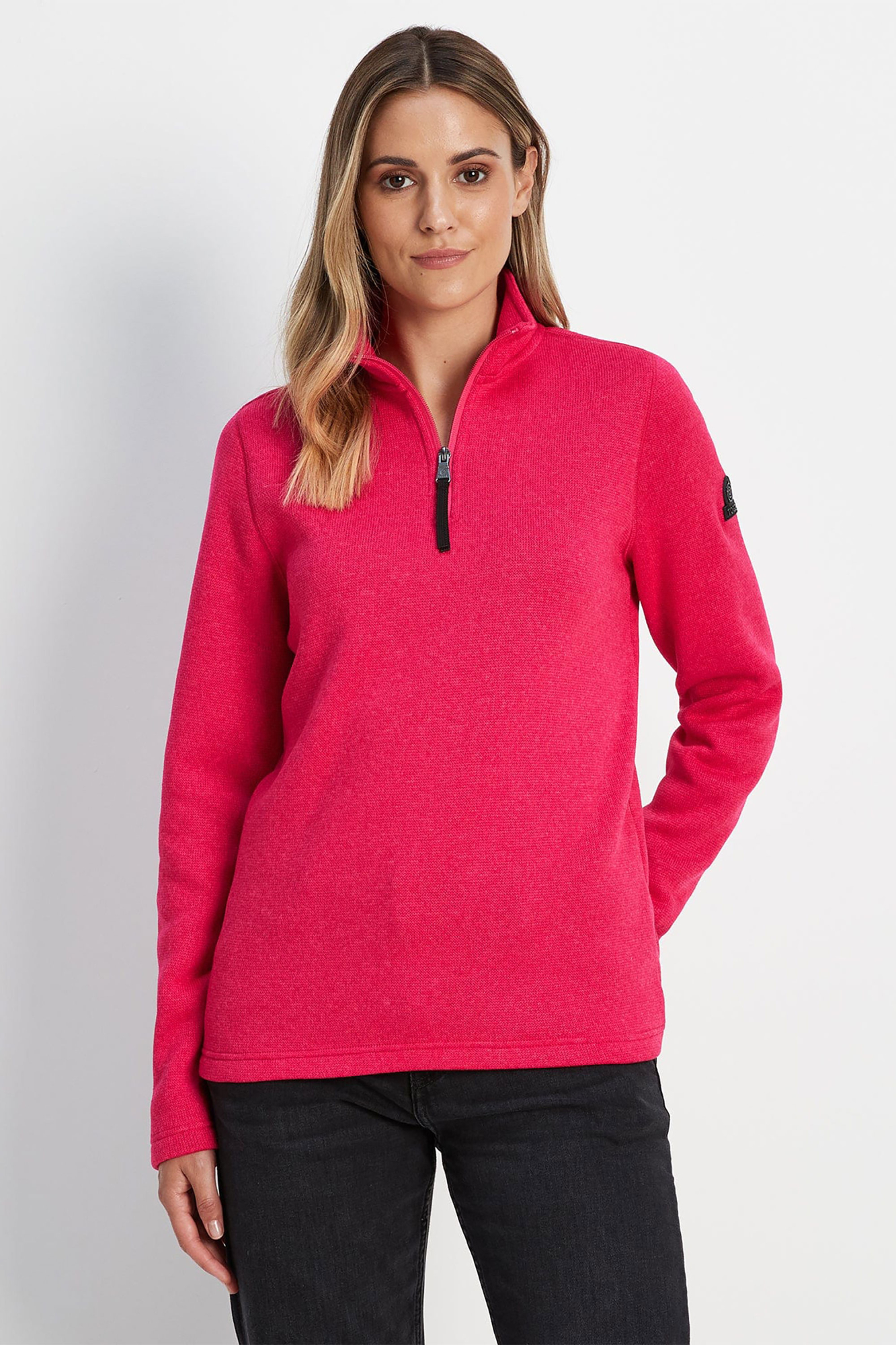 Tog24 Womens Pearson Knitlook Zipneck Fleece Pink - Size: 12