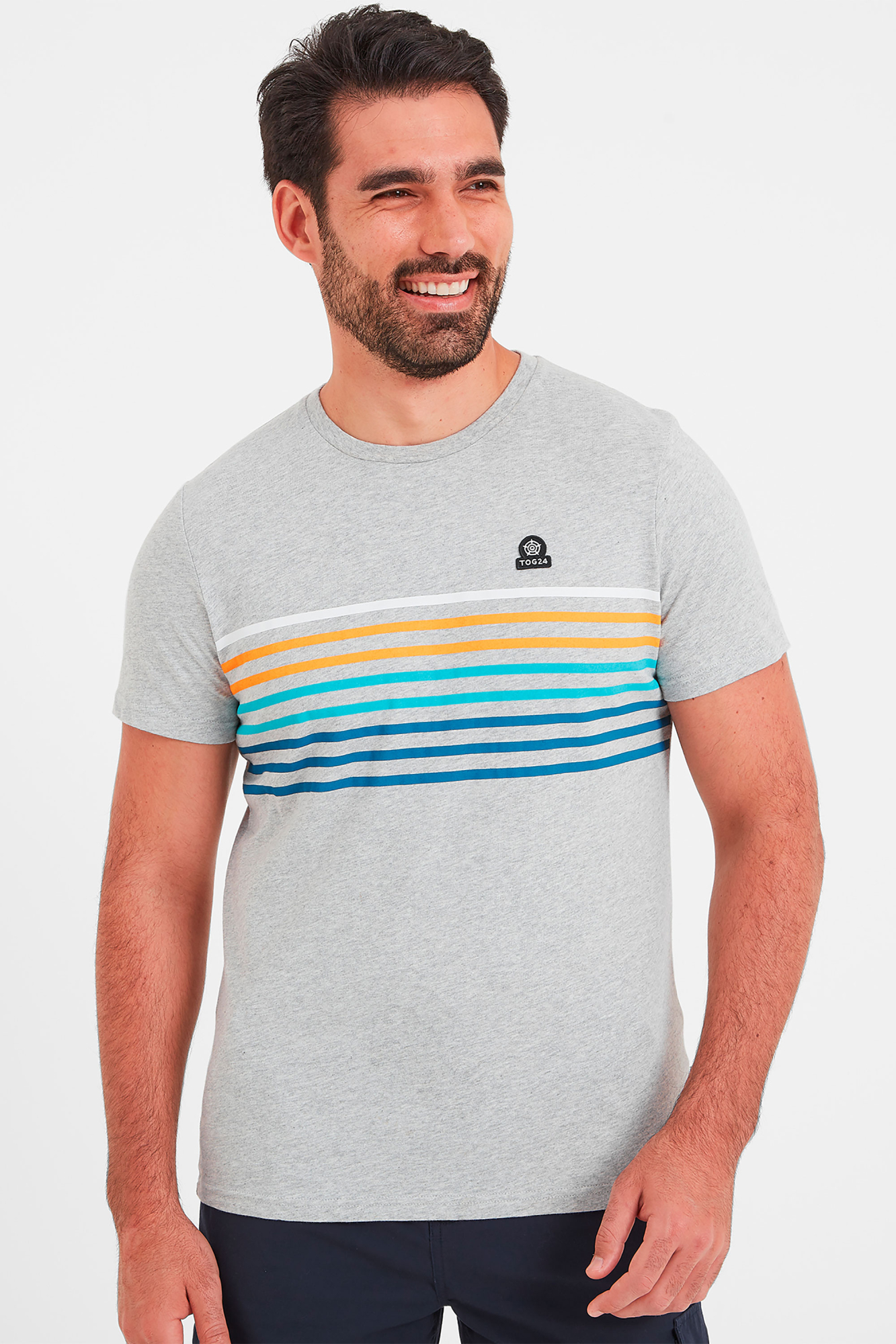 Tog24 Mens Waresley Stripe T-shirt Grey - Size: 4XL