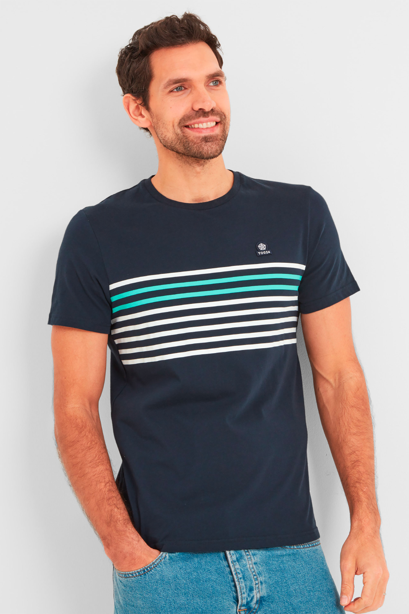 Tog24 Mens Waresley Stripe T-shirt Blue - Size: 6XL