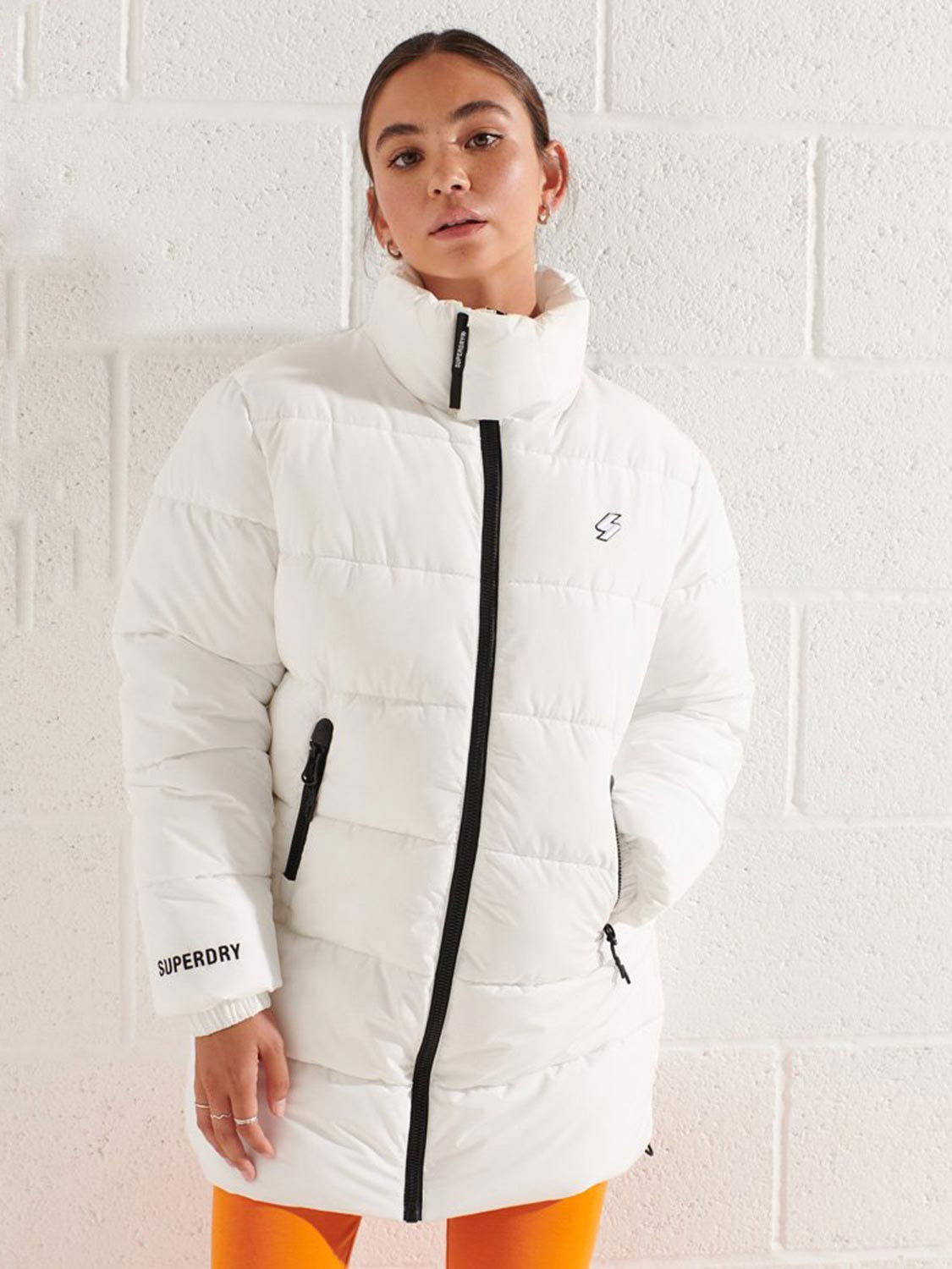 Superdry Womens Longline Sports Puffer White - Size: 10