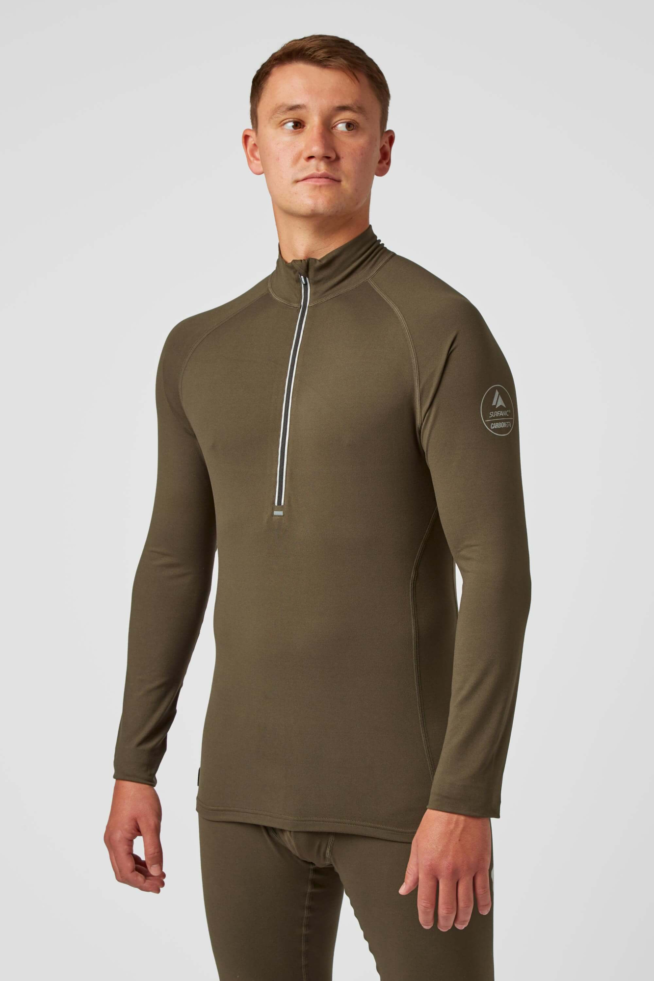 Surfanic Mens Bodyfit Zip Neck Green - Size: Large