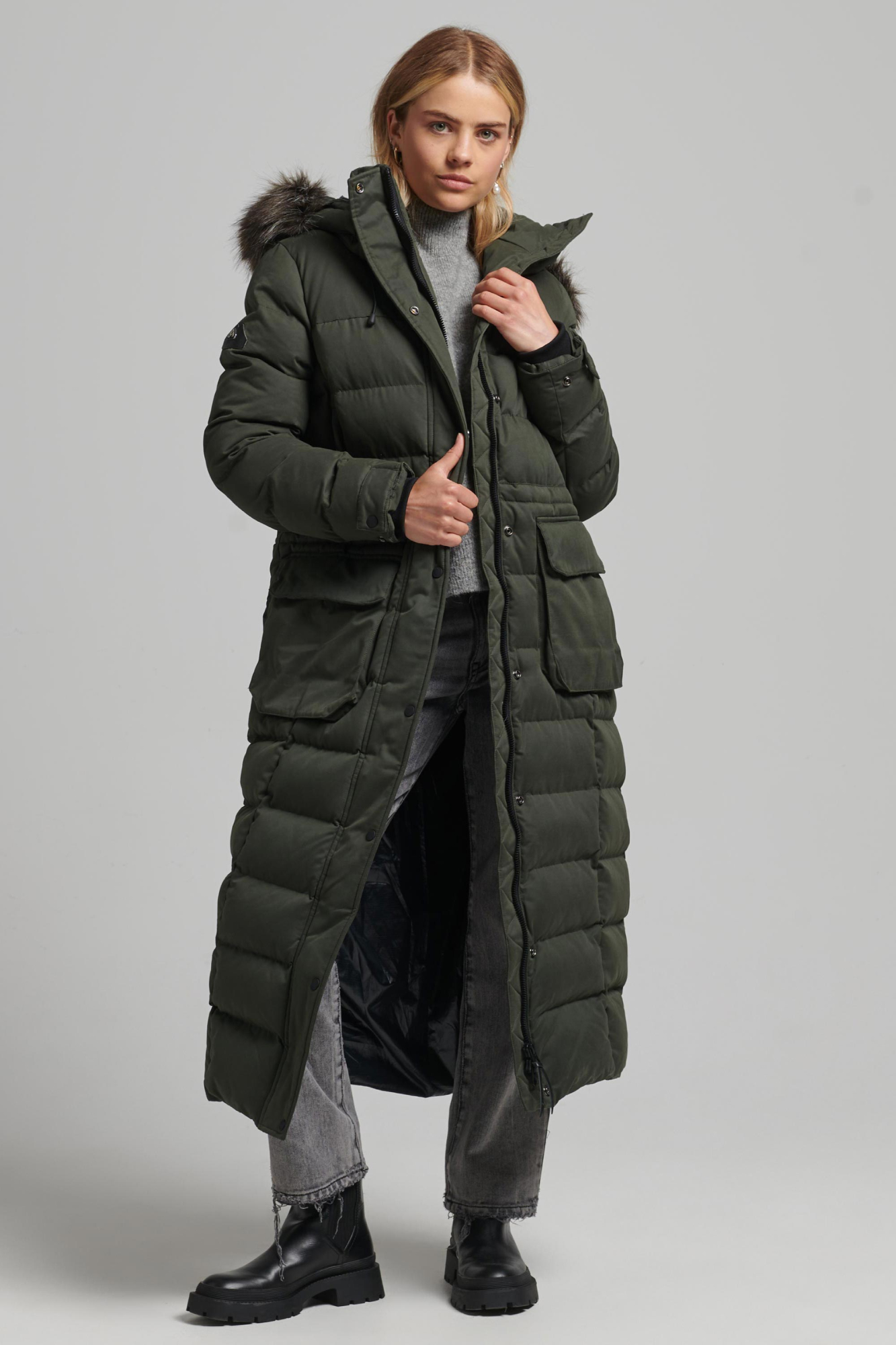 Superdry Womens Mf Expedition Long Line Parka Green - Size: 16