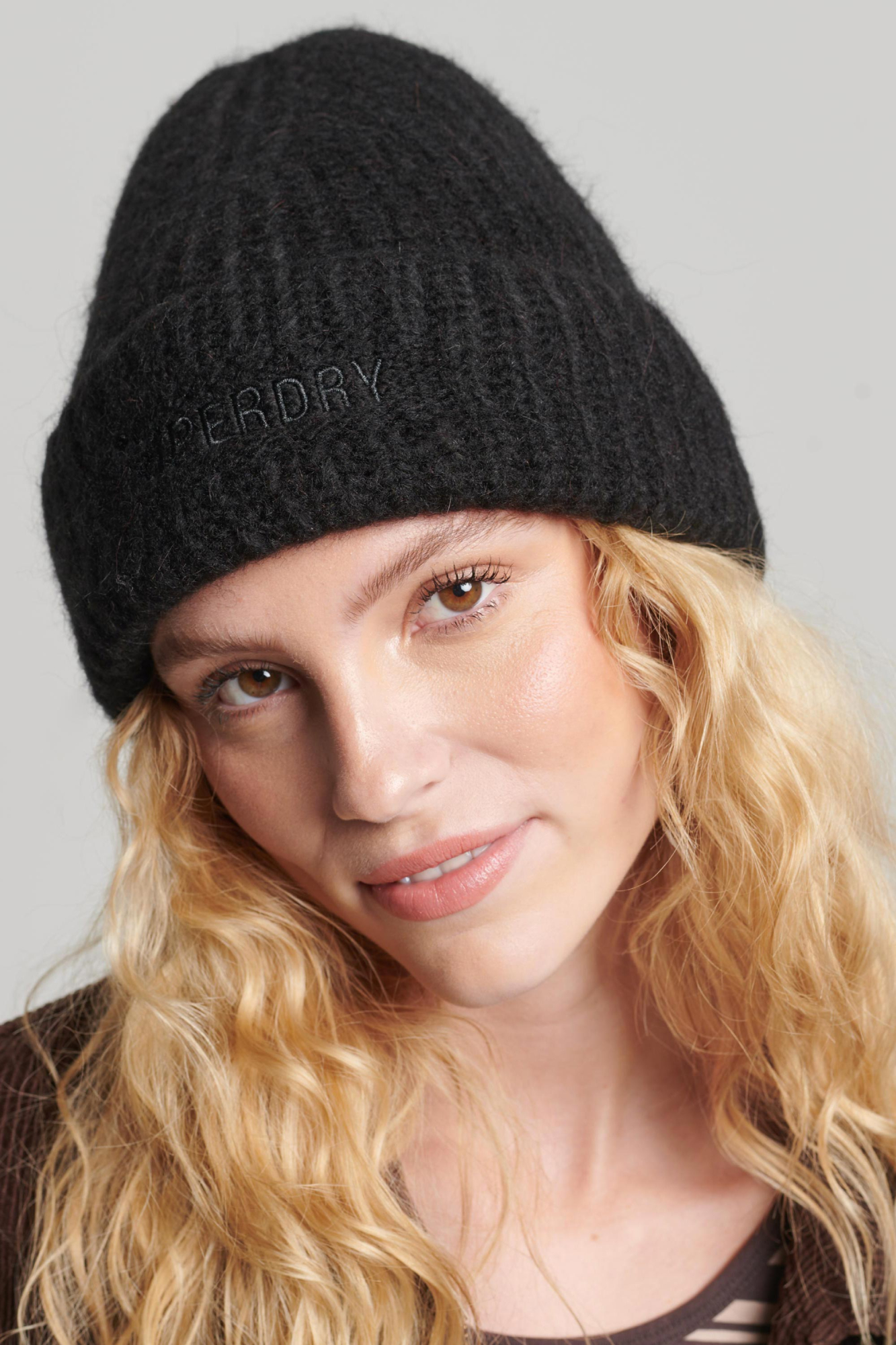 Superdry Womens Vintage Ribbed Beanie Black - Size: ONE