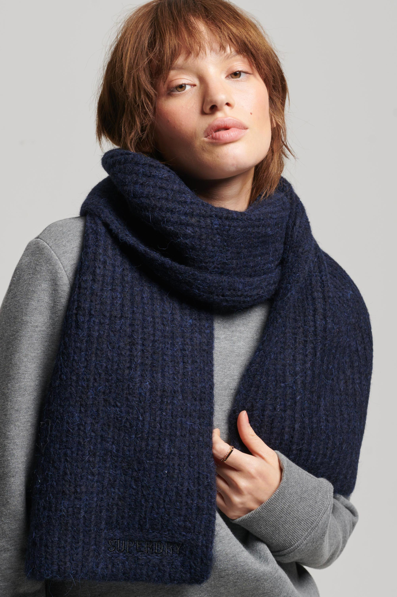 Superdry Womens Vintage Ribbed Scarf Blue - Size: ONE