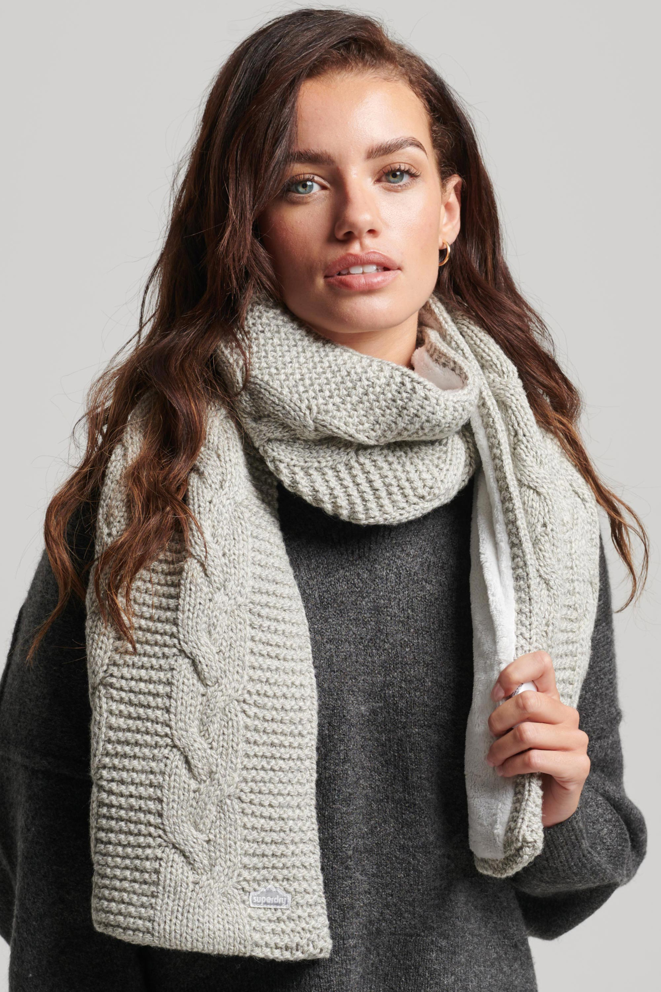 Superdry Womens Vintage Cable Scarf Grey - Size: ONE